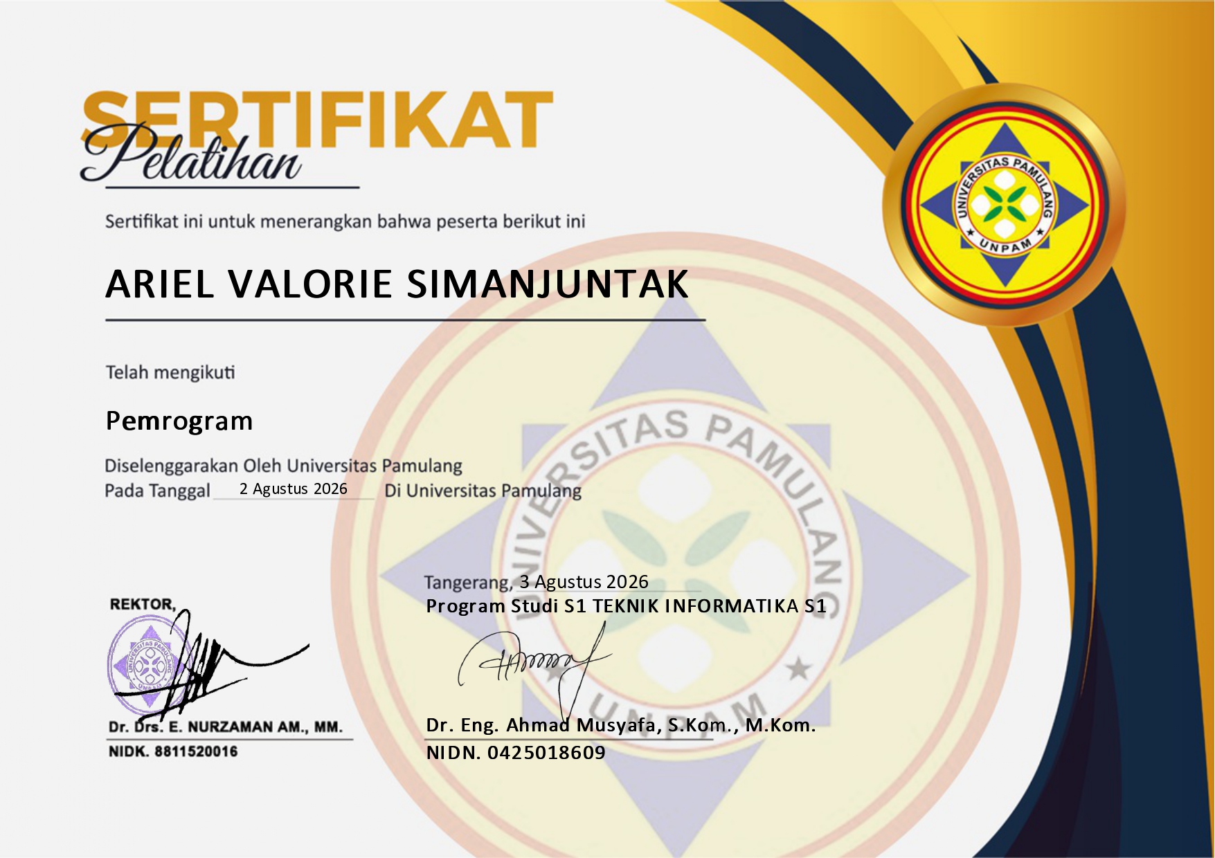 Sertifikat Pelatihan Pemrograman